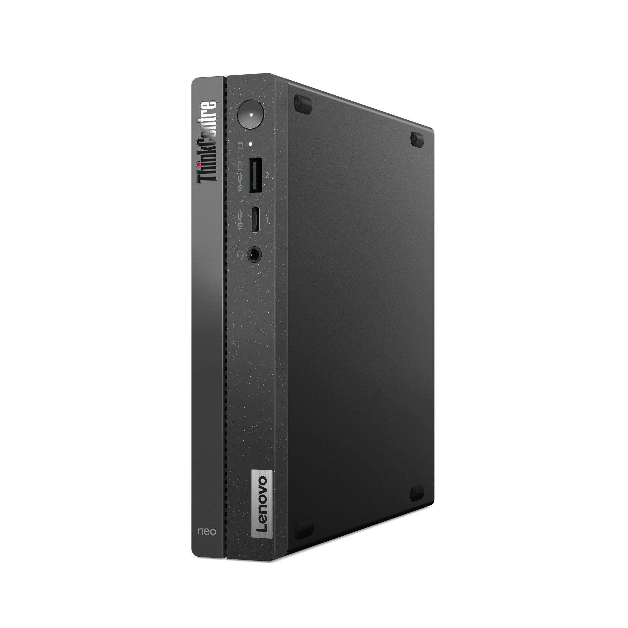 Lenovo Ts Neo50Q mini PC in posizione verticale con design moderno e porte frontali accessibili. Ideale per ufficio e casa. Lenovo Ts Neo50Q mini PC in posizione verticale con design moderno e porte frontali accessibili. Ideale per ufficio e casa.